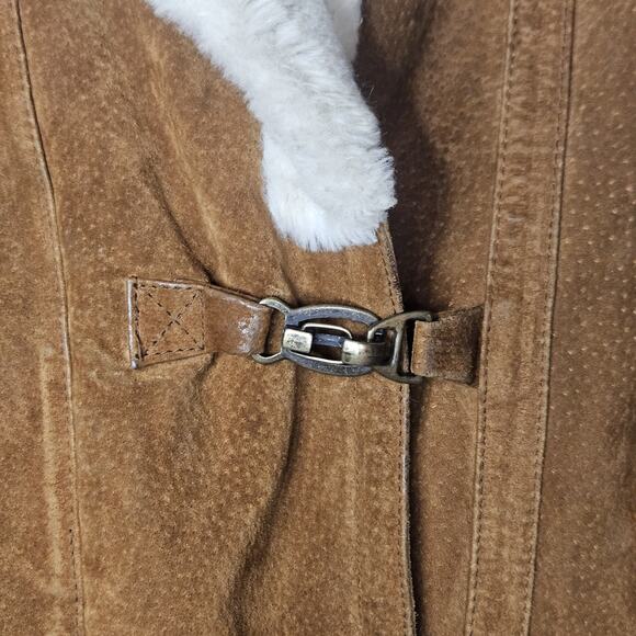 00s Covington Womens Suede Leather Shearling Lined Hooded Coat Sm Y2K - Picture 4 of 10